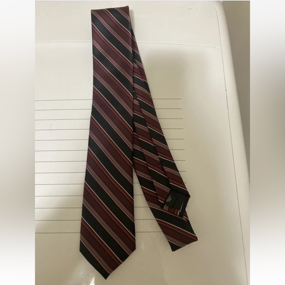 Van Heusen Striped Tie - Black and Burgundy